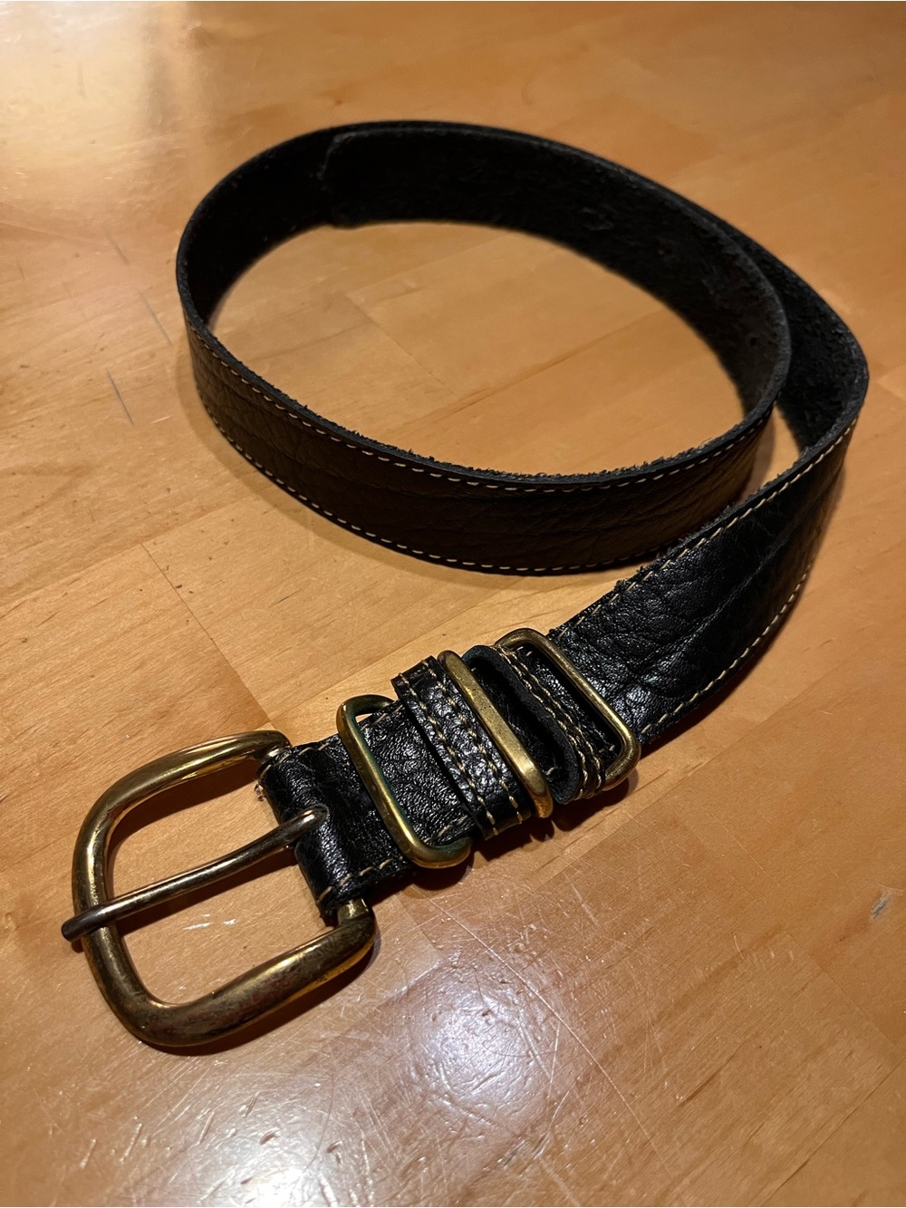 Liz Claiborne Black Leather Belt with Brass-Tone Buckle